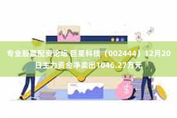 专业股票配资论坛 巨星科技（002444）12月20日主力资金净卖出1046.27万元